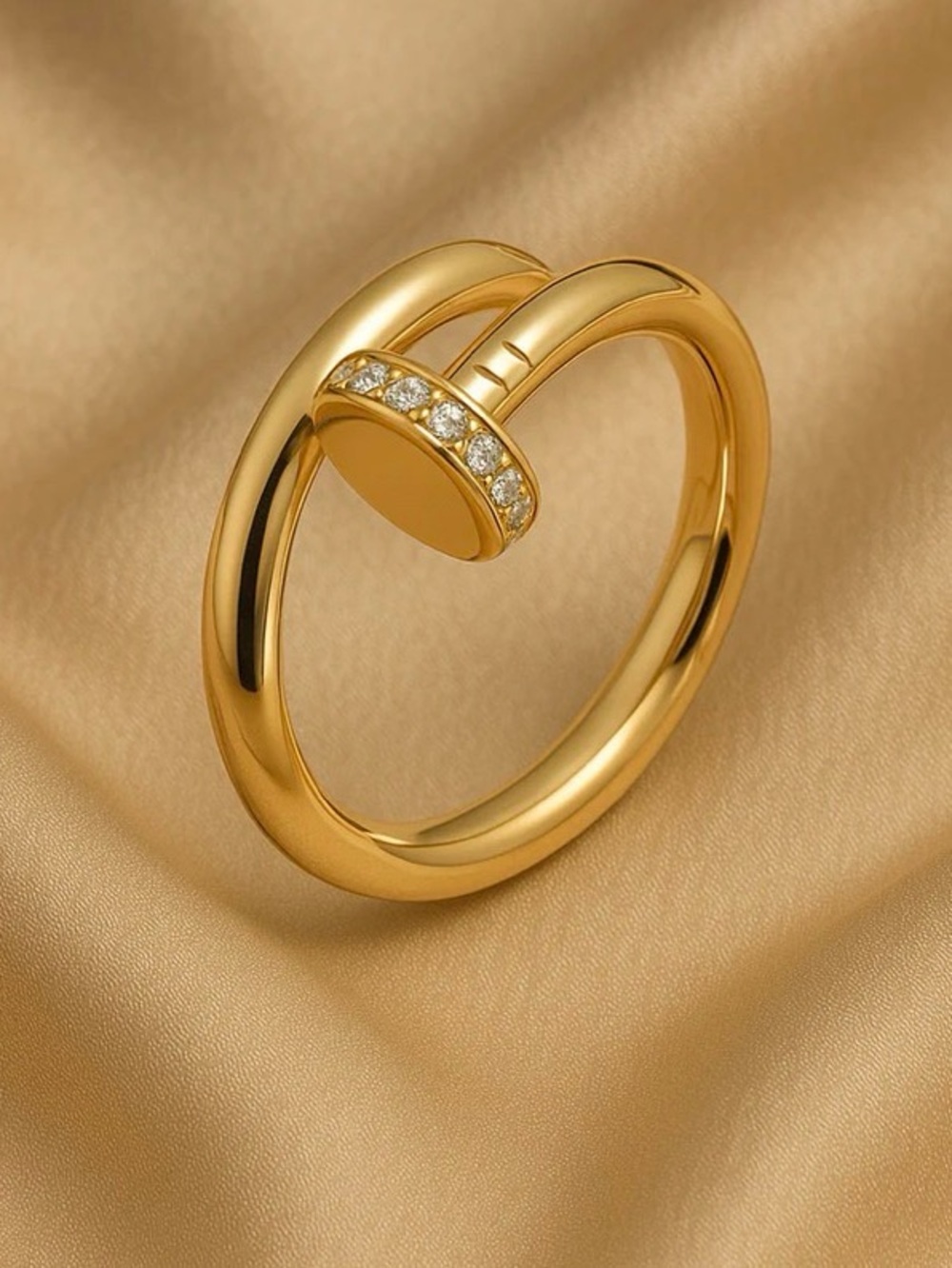Gold Nail Ring with Crystals - Women's Jewelry